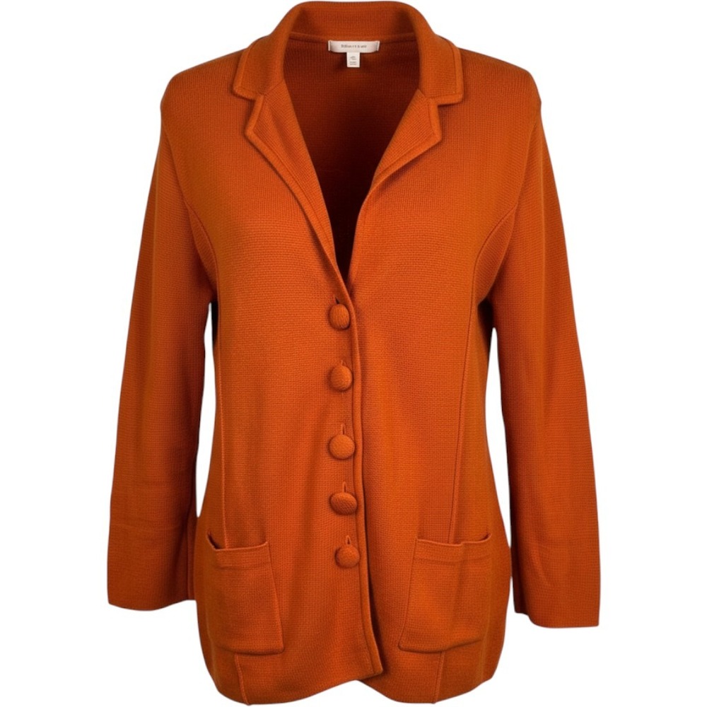 Burnt Orange Knit Cardigan Cotton Blazer Patch Pockets XL Fall Layering Vibrant